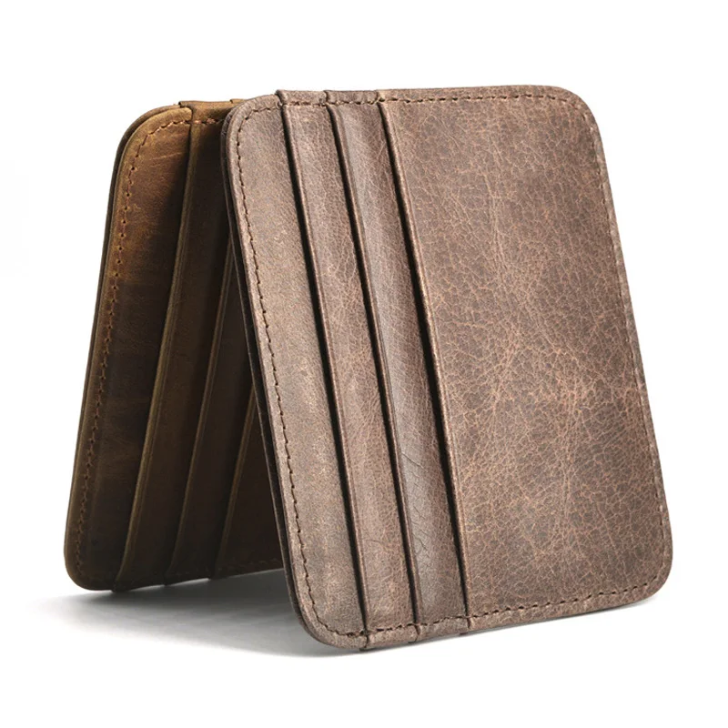 Genuine Leather Card Holder - Thin Wallet for ID/Bank/Credit Cards, Compact Cash & Bus Card Case (RFID Protection)