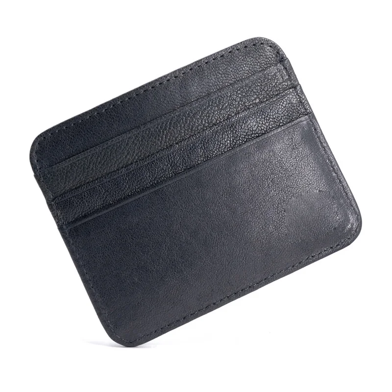 Genuine Leather Card Holder - Thin Wallet for ID/Bank/Credit Cards, Compact Cash & Bus Card Case (RFID Protection)