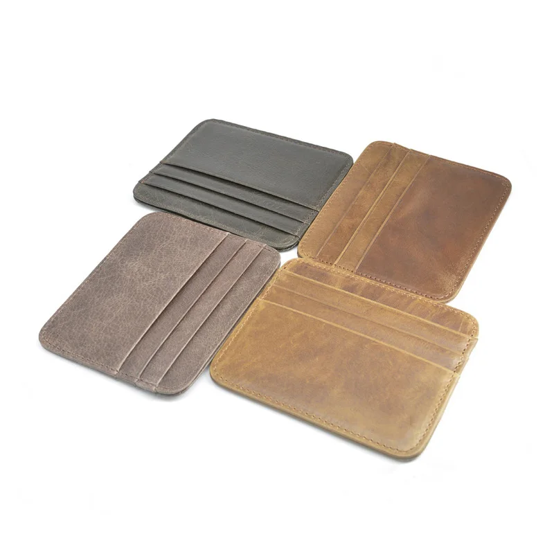 Genuine Leather Card Holder - Thin Wallet for ID/Bank/Credit Cards, Compact Cash & Bus Card Case (RFID Protection)