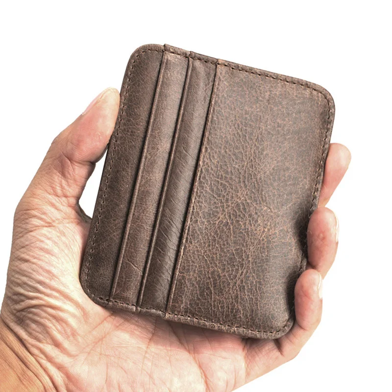 Genuine Leather Card Holder - Thin Wallet for ID/Bank/Credit Cards, Compact Cash & Bus Card Case (RFID Protection)