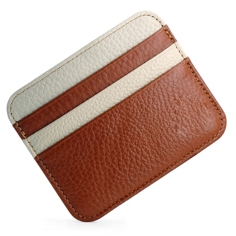 Genuine Leather Card Holder - Thin Wallet for ID/Bank/Credit Cards, Compact Cash & Bus Card Case (RFID Protection)