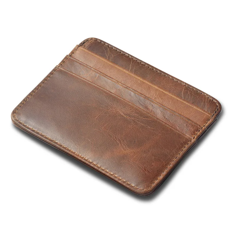 Genuine Leather Card Holder - Thin Wallet for ID/Bank/Credit Cards, Compact Cash & Bus Card Case (RFID Protection)