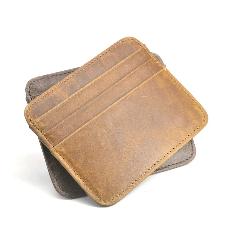Genuine Leather Card Holder - Thin Wallet for ID/Bank/Credit Cards, Compact Cash & Bus Card Case (RFID Protection)