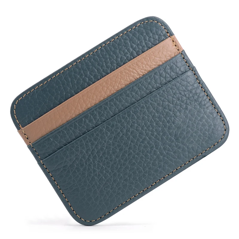 Genuine Leather Card Holder - Thin Wallet for ID/Bank/Credit Cards, Compact Cash & Bus Card Case (RFID Protection)