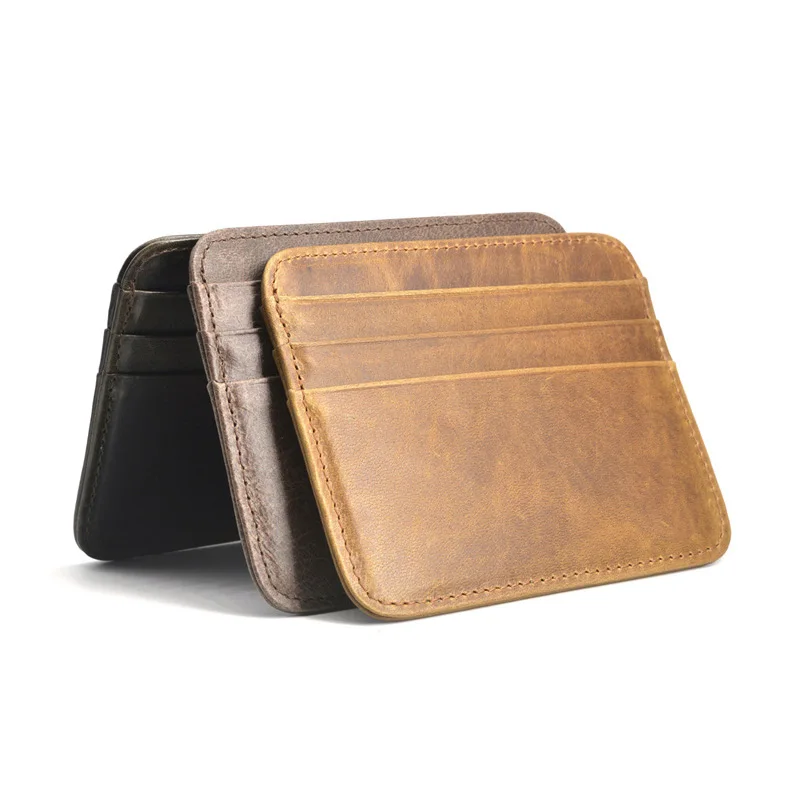 Genuine Leather Card Holder - Thin Wallet for ID/Bank/Credit Cards, Compact Cash & Bus Card Case (RFID Protection)