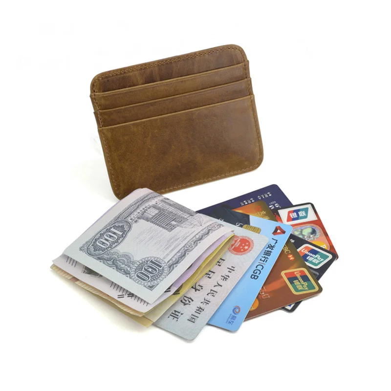 Genuine Leather Card Holder - Thin Wallet for ID/Bank/Credit Cards, Compact Cash & Bus Card Case (RFID Protection)
