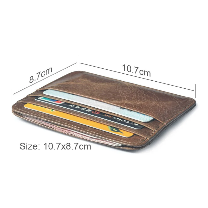 Genuine Leather Card Holder - Thin Wallet for ID/Bank/Credit Cards, Compact Cash & Bus Card Case (RFID Protection)