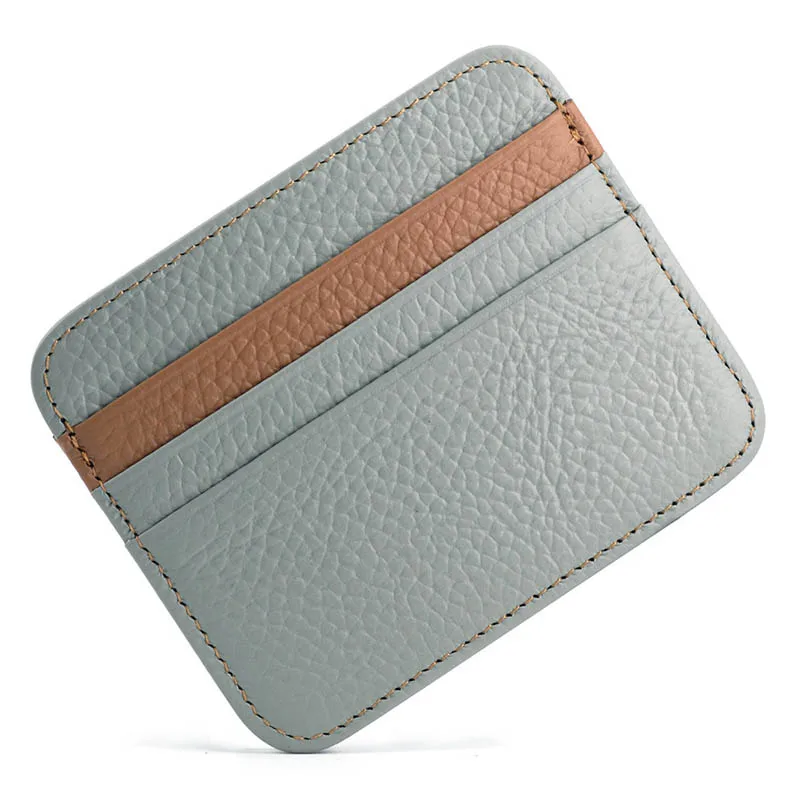 Genuine Leather Card Holder - Thin Wallet for ID/Bank/Credit Cards, Compact Cash & Bus Card Case (RFID Protection)