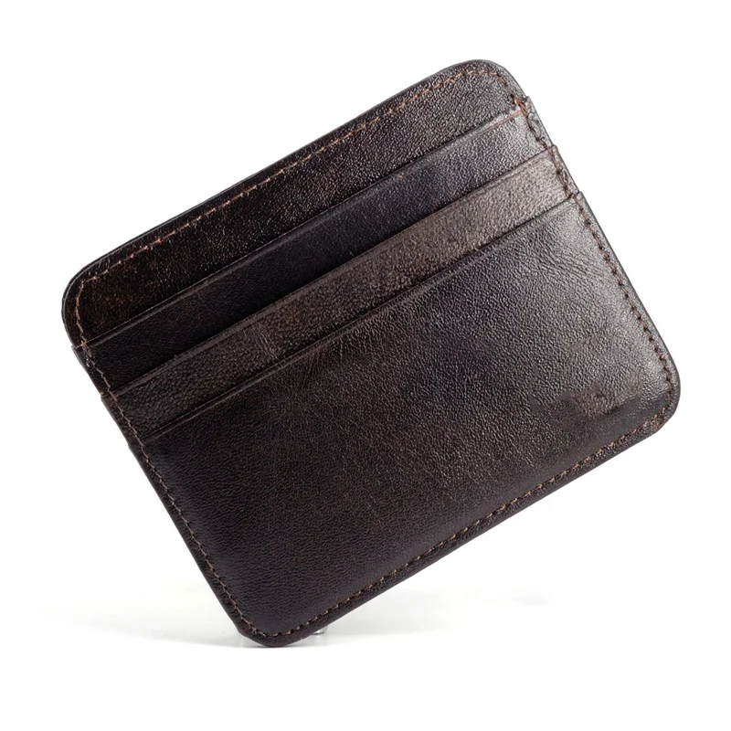 Genuine Leather Card Holder - Thin Wallet for ID/Bank/Credit Cards, Compact Cash & Bus Card Case (RFID Protection)