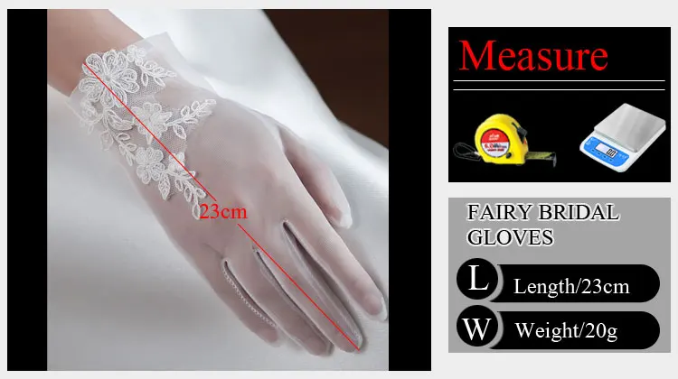 WG060 Wedding Bridal White Gloves Handmade Soft Tulle Lace Appliqued Short Brides Gloves Women Pageant Prom Perform Handschuh