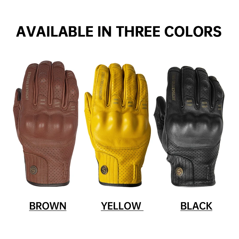 SFK Genuine Goat Leather Retro Motorcycle Gloves Full Finger Summer Breathable Knuckle Protection Riding Race Gears Accessories