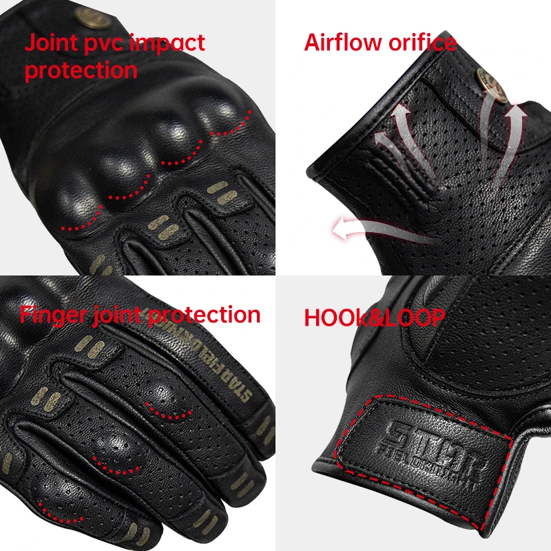 SFK Genuine Goat Leather Retro Motorcycle Gloves Full Finger Summer Breathable Knuckle Protection Riding Race Gears Accessories