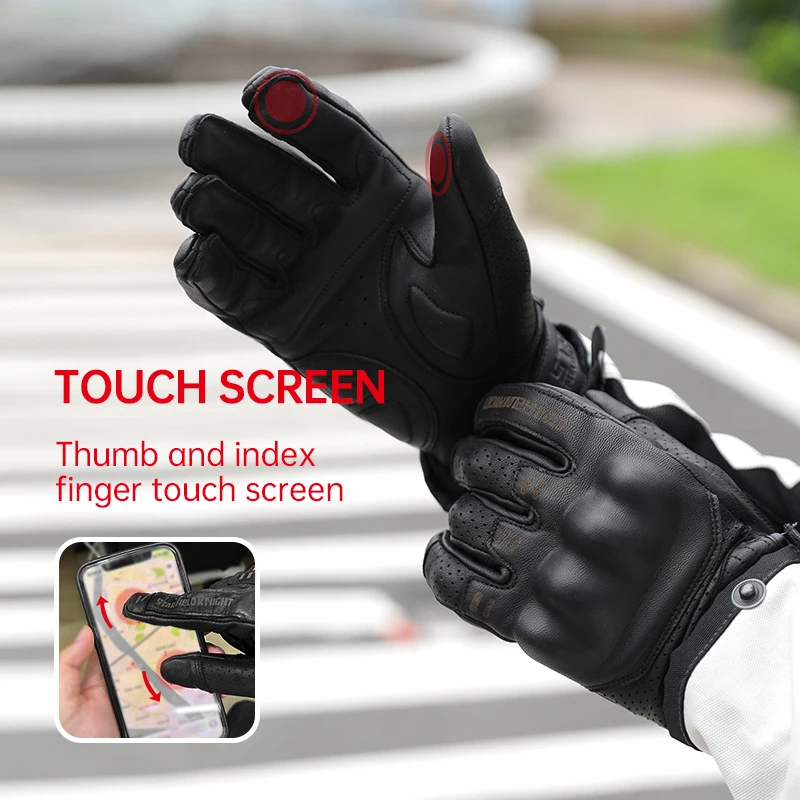 SFK Genuine Goat Leather Retro Motorcycle Gloves Full Finger Summer Breathable Knuckle Protection Riding Race Gears Accessories