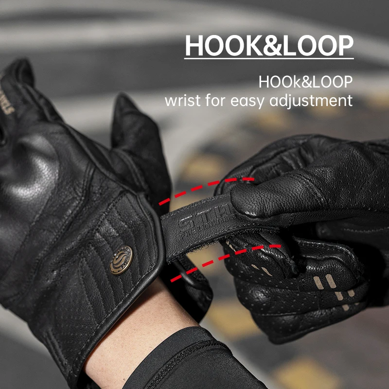 SFK Genuine Goat Leather Retro Motorcycle Gloves Full Finger Summer Breathable Knuckle Protection Riding Race Gears Accessories