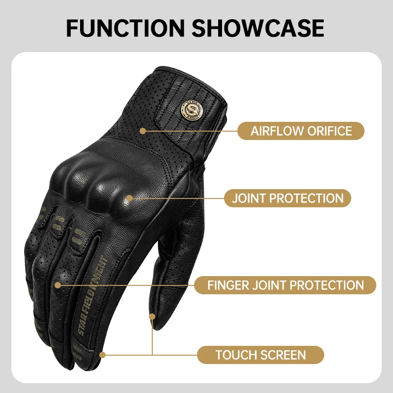 SFK Genuine Goat Leather Retro Motorcycle Gloves Full Finger Summer Breathable Knuckle Protection Riding Race Gears Accessories