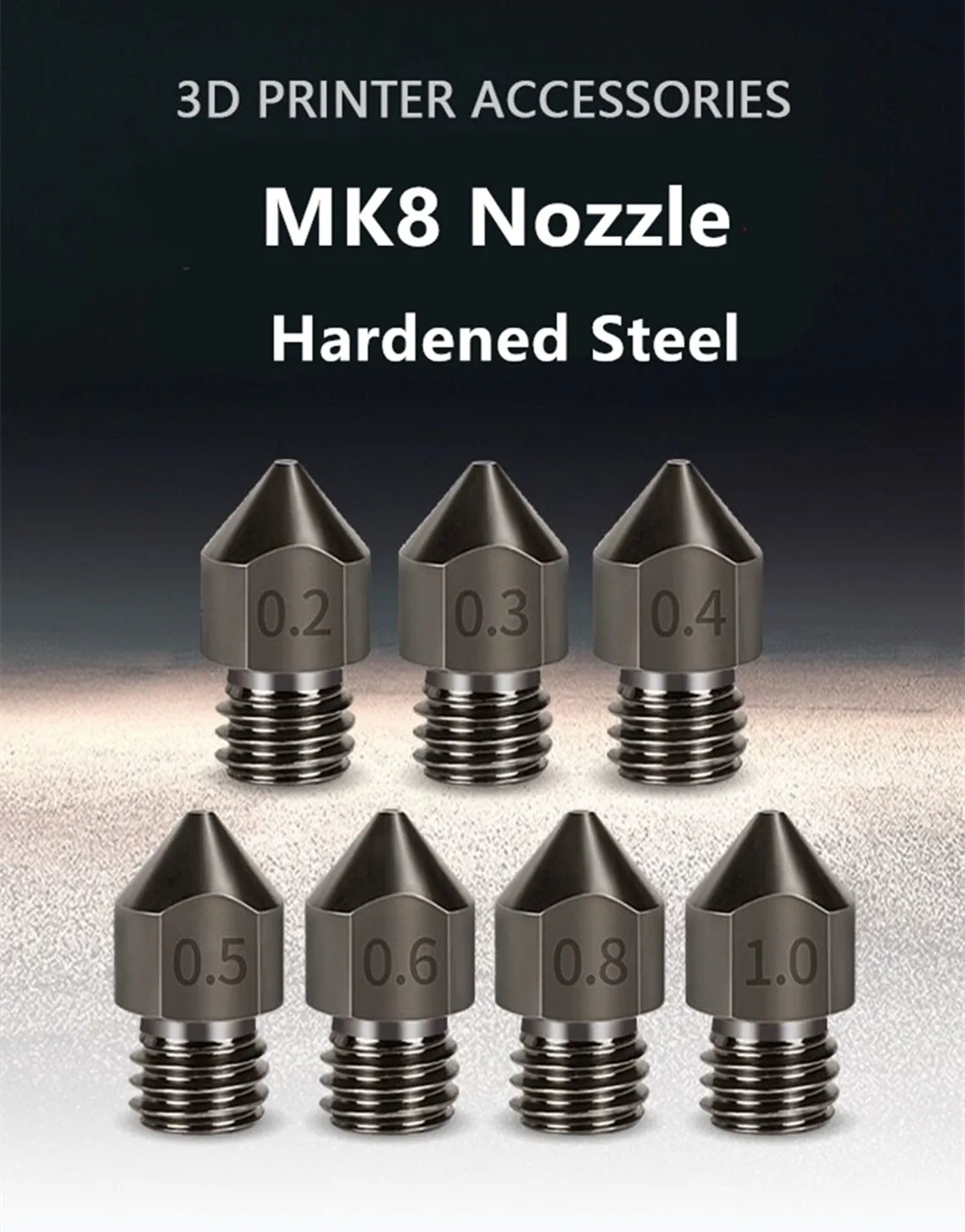 1/3Pcs MK8 Nozzle Hardened Steel M6 Corrosion-Resistant Extruder 0.4/0.6/0.8mm 3D Printer Nozzle For CR10 Ender 3 Sapphire Pro