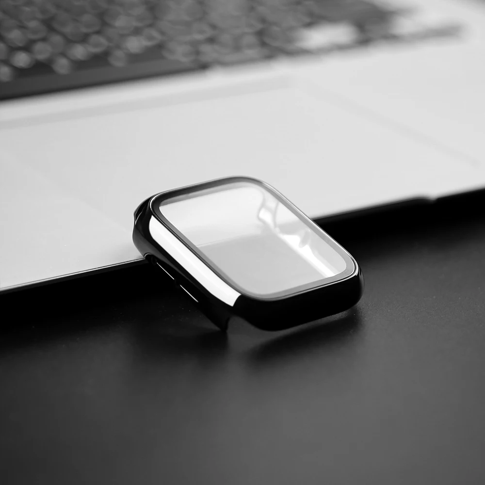 360 Full Cover for Apple Watch 45mm 41mm 44mm 40mm 42mm 38mm, Plating Case Glass Screen Protector for iwatch 9 8 7 6 5 4 3 2 SE