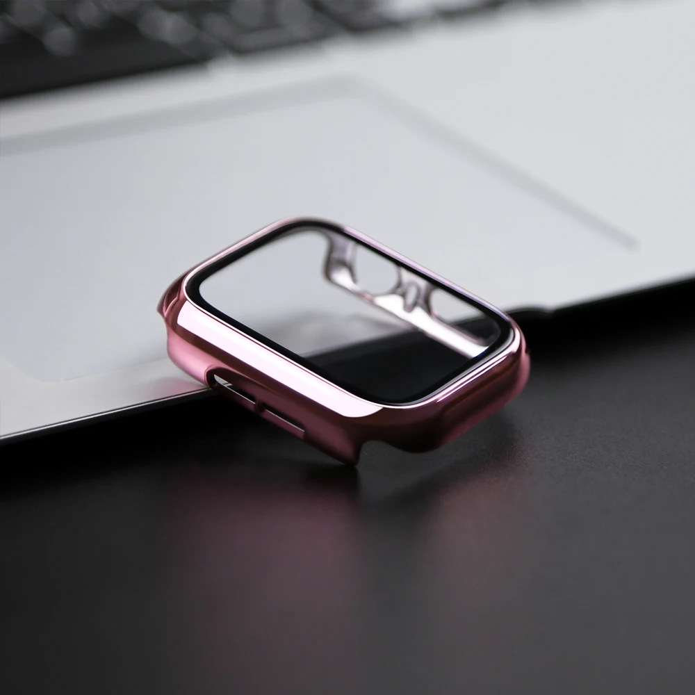 360 Full Cover for Apple Watch 45mm 41mm 44mm 40mm 42mm 38mm, Plating Case Glass Screen Protector for iwatch 9 8 7 6 5 4 3 2 SE