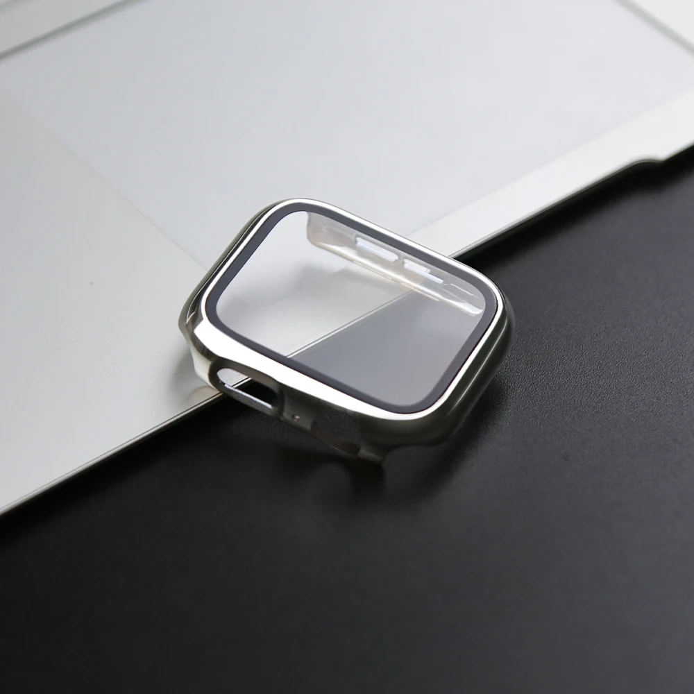 360 Full Cover for Apple Watch 45mm 41mm 44mm 40mm 42mm 38mm, Plating Case Glass Screen Protector for iwatch 9 8 7 6 5 4 3 2 SE