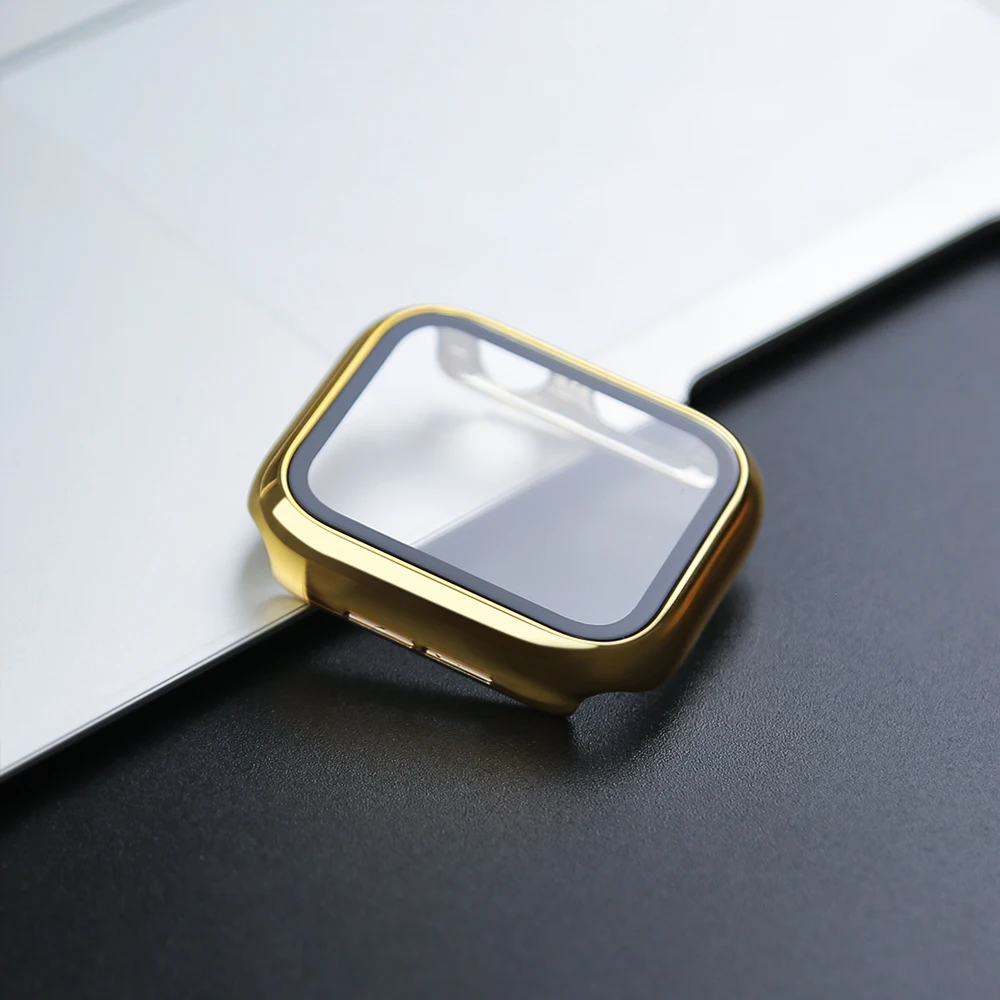 360 Full Cover for Apple Watch 45mm 41mm 44mm 40mm 42mm 38mm, Plating Case Glass Screen Protector for iwatch 9 8 7 6 5 4 3 2 SE