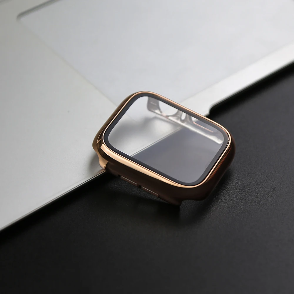 360 Full Cover for Apple Watch 45mm 41mm 44mm 40mm 42mm 38mm, Plating Case Glass Screen Protector for iwatch 9 8 7 6 5 4 3 2 SE