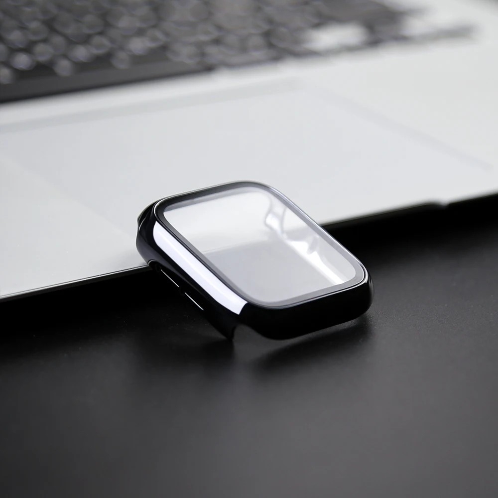 360 Full Cover for Apple Watch 45mm 41mm 44mm 40mm 42mm 38mm, Plating Case Glass Screen Protector for iwatch 9 8 7 6 5 4 3 2 SE