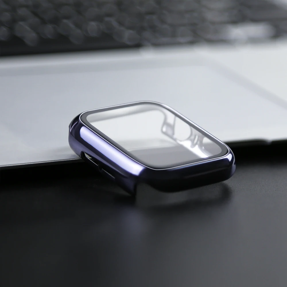 360 Full Cover for Apple Watch 45mm 41mm 44mm 40mm 42mm 38mm, Plating Case Glass Screen Protector for iwatch 9 8 7 6 5 4 3 2 SE