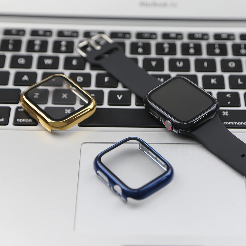 360 Full Cover for Apple Watch 45mm 41mm 44mm 40mm 42mm 38mm, Plating Case Glass Screen Protector for iwatch 9 8 7 6 5 4 3 2 SE