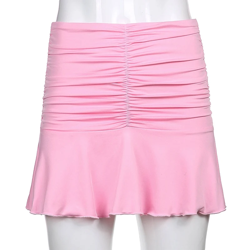Preppy Style Ruched Pleated Skirts Woman High Waist Casual 90s Mini Skirt Lady Trendy 2020 Y2K Summer Beachwear White Black