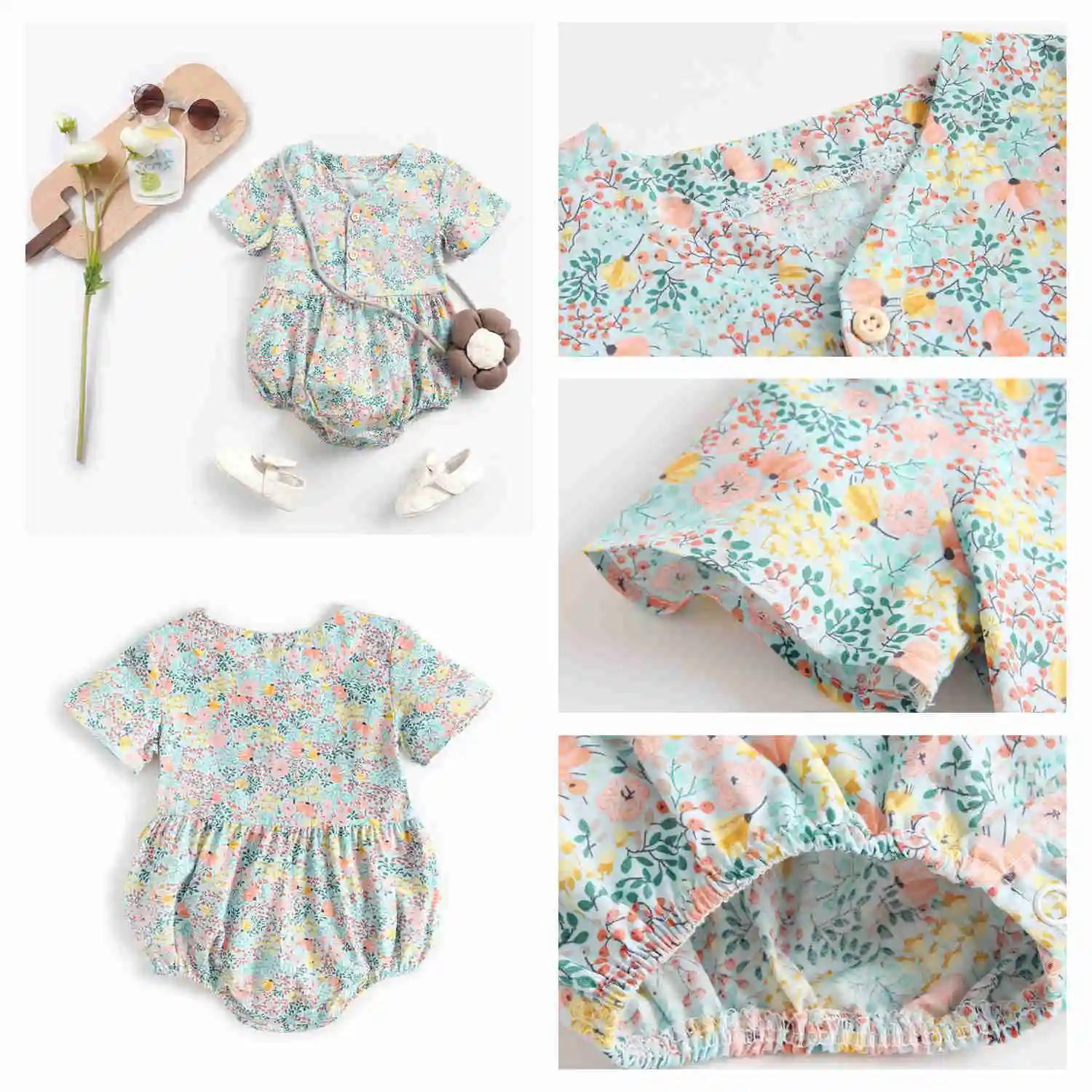 Sanlutoz Newborn Flowers Baby Girls Bodysuits Cotton Baby Bodysuit Short Sleeve Summer Infant Clothing Princess