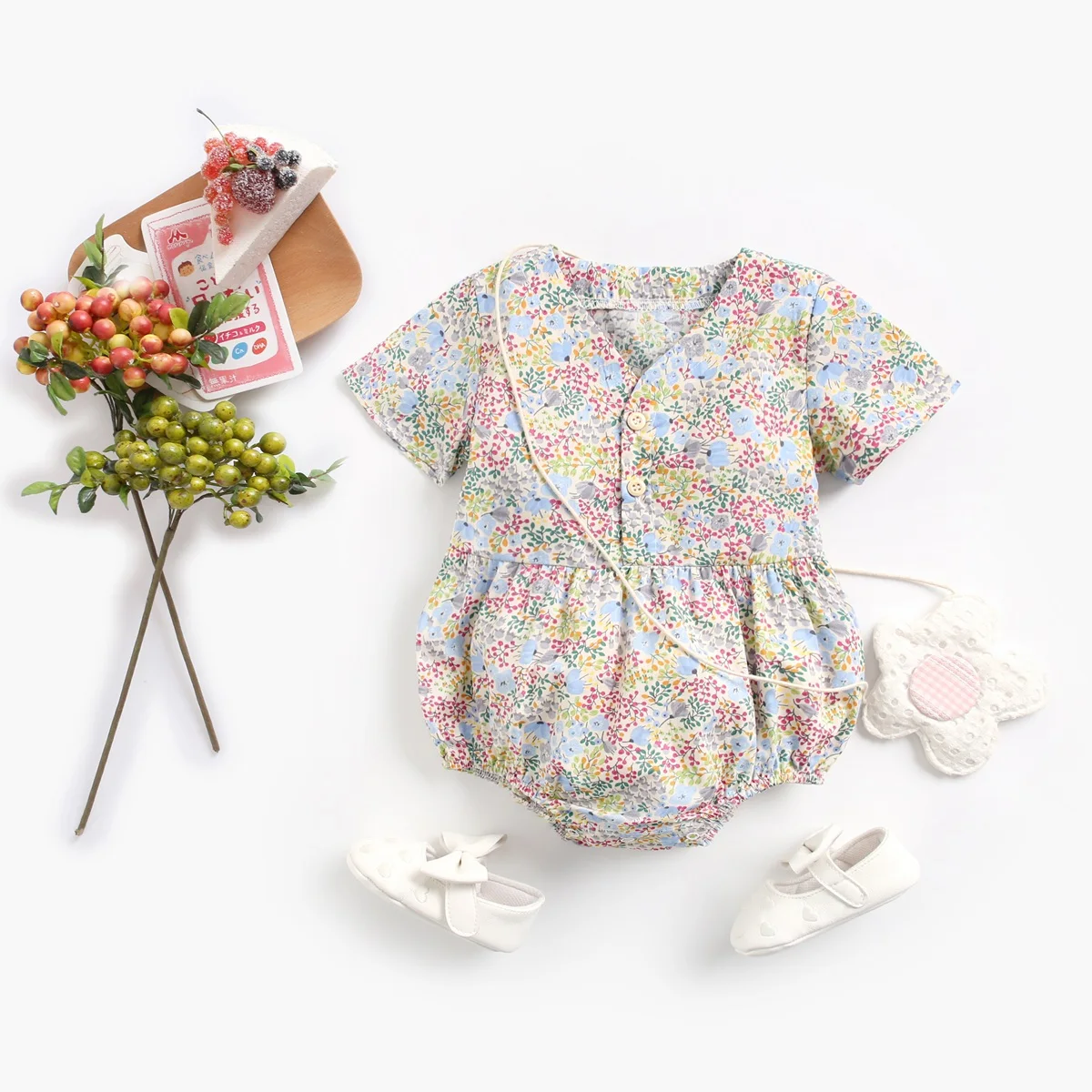 Sanlutoz Newborn Flowers Baby Girls Bodysuits Cotton Baby Bodysuit Short Sleeve Summer Infant Clothing Princess