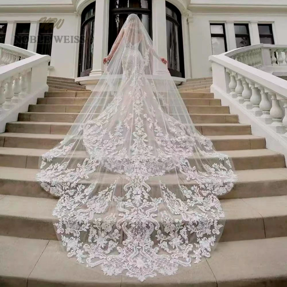 1T Appliques Lace Wedding Veil Long Veil Cathedral Bridal Veils Customized