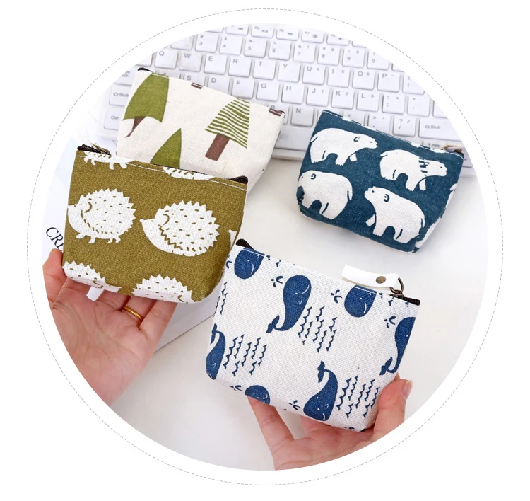 New Women Kids Canvas Coin Purse Floral Zipper Pouch Small Wallet Children Female Key Card Holder Mini Money Bag Gift