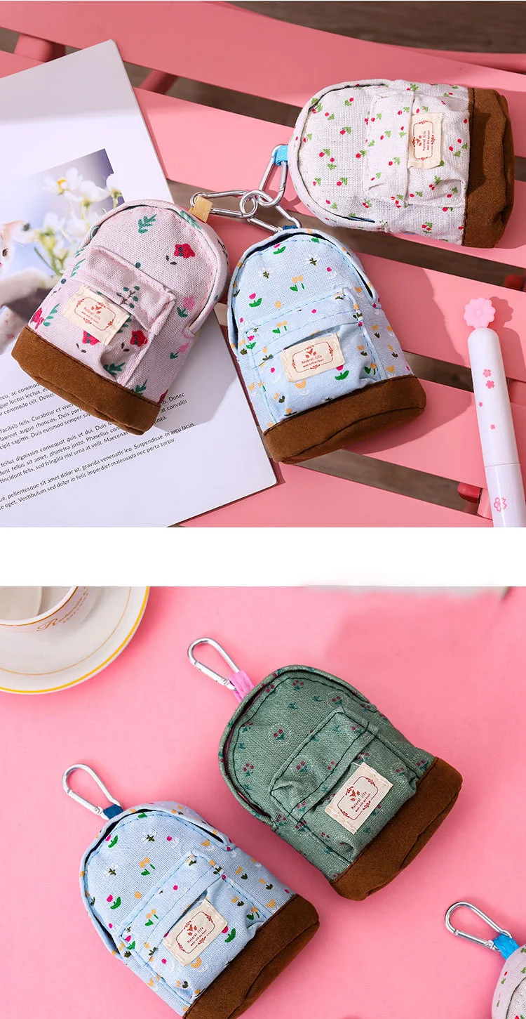 New Women Kids Canvas Coin Purse Floral Zipper Pouch Small Wallet Children Female Key Card Holder Mini Money Bag Gift