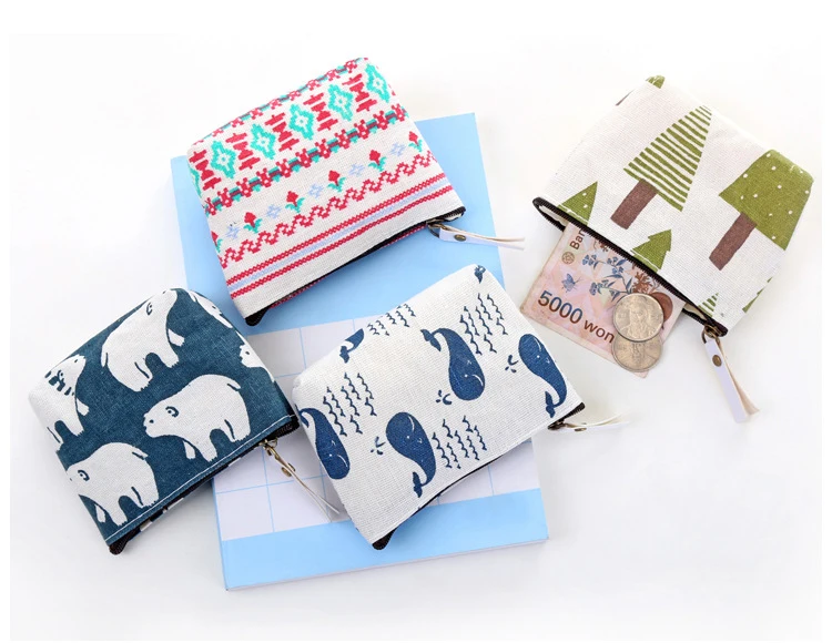 New Women Kids Canvas Coin Purse Floral Zipper Pouch Small Wallet Children Female Key Card Holder Mini Money Bag Gift