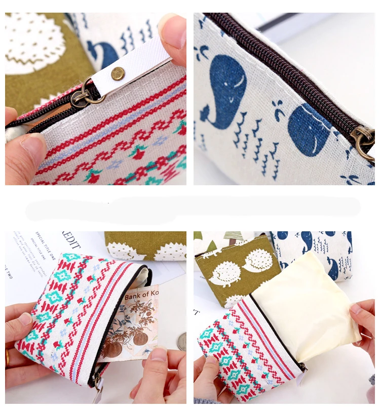 New Women Kids Canvas Coin Purse Floral Zipper Pouch Small Wallet Children Female Key Card Holder Mini Money Bag Gift
