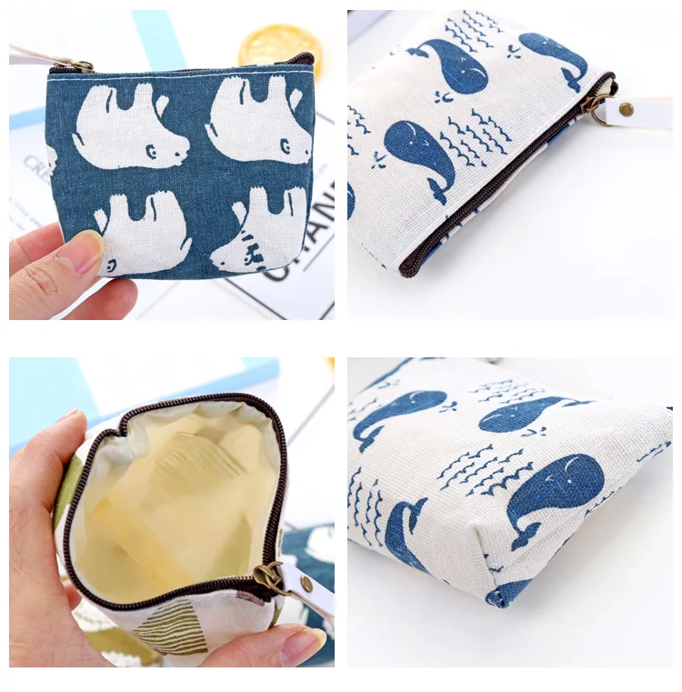 New Women Kids Canvas Coin Purse Floral Zipper Pouch Small Wallet Children Female Key Card Holder Mini Money Bag Gift