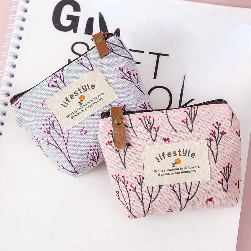 New Women Kids Canvas Coin Purse Floral Zipper Pouch Small Wallet Children Female Key Card Holder Mini Money Bag Gift
