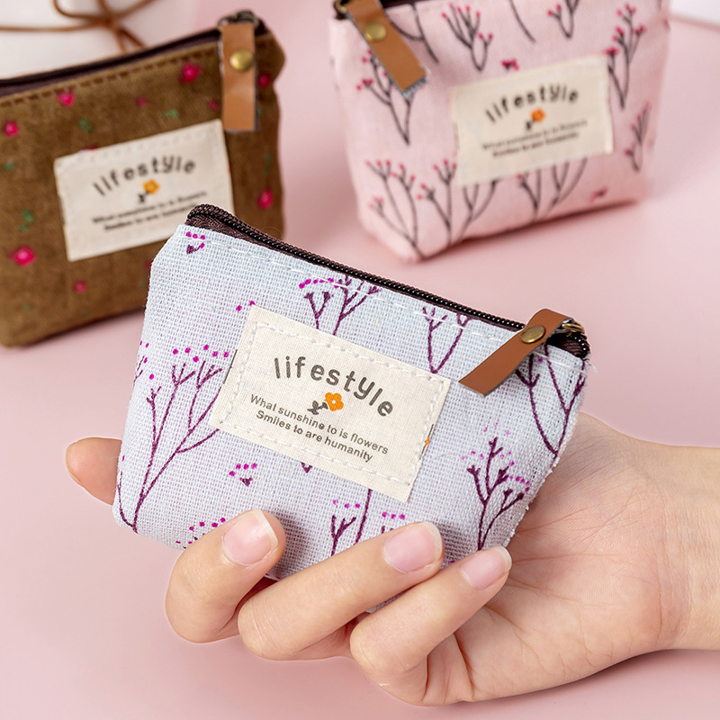 New Women Kids Canvas Coin Purse Floral Zipper Pouch Small Wallet Children Female Key Card Holder Mini Money Bag Gift