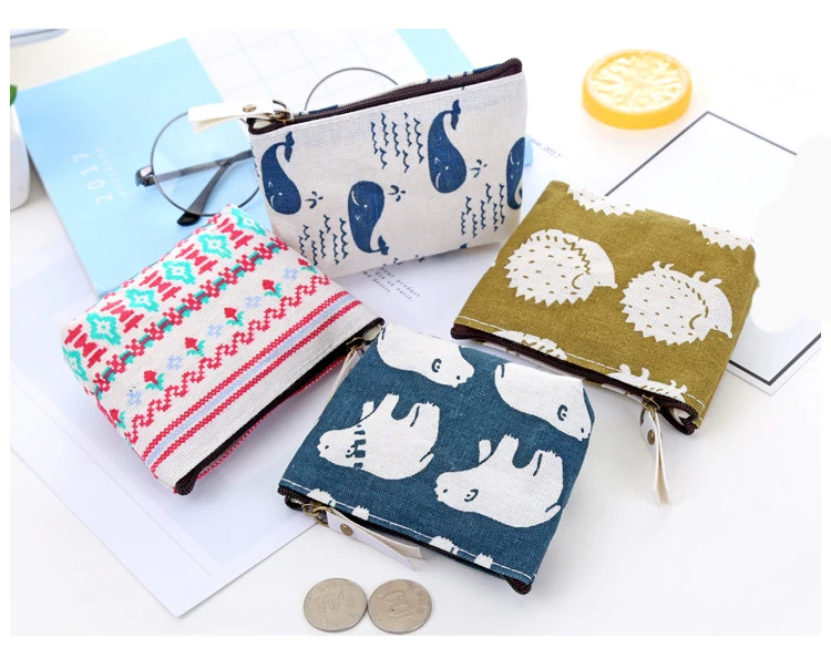 New Women Kids Canvas Coin Purse Floral Zipper Pouch Small Wallet Children Female Key Card Holder Mini Money Bag Gift