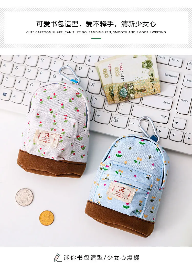 New Women Kids Canvas Coin Purse Floral Zipper Pouch Small Wallet Children Female Key Card Holder Mini Money Bag Gift