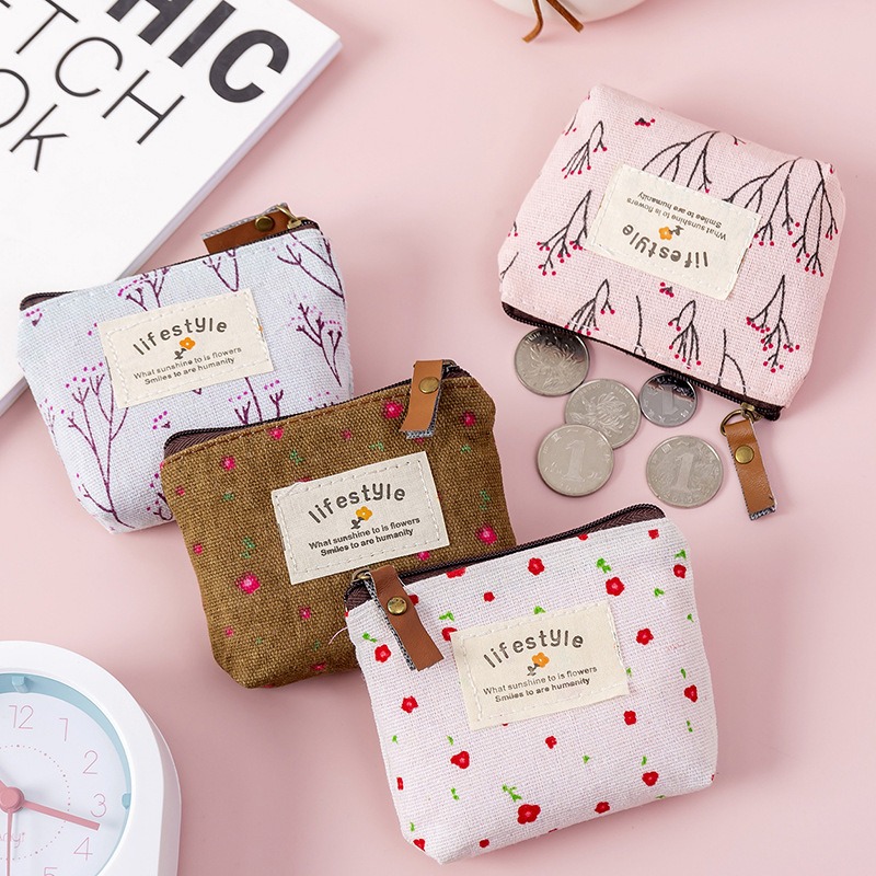 New Women Kids Canvas Coin Purse Floral Zipper Pouch Small Wallet Children Female Key Card Holder Mini Money Bag Gift