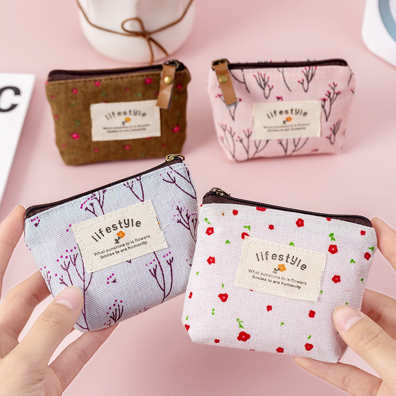New Women Kids Canvas Coin Purse Floral Zipper Pouch Small Wallet Children Female Key Card Holder Mini Money Bag Gift