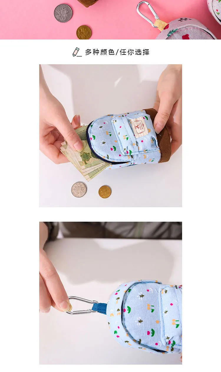 New Women Kids Canvas Coin Purse Floral Zipper Pouch Small Wallet Children Female Key Card Holder Mini Money Bag Gift