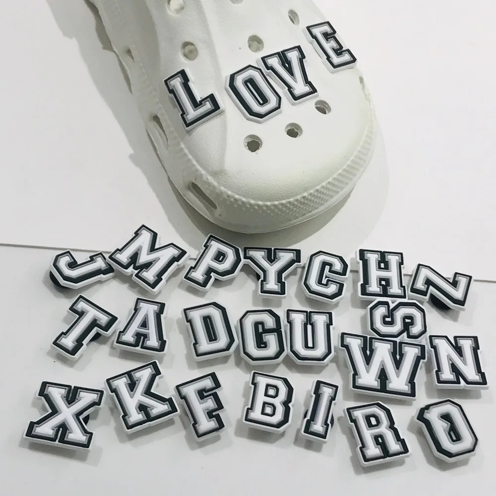 1Pcs Cartoon English Alphabet A-Z Letters PVC 3D Shoe Charms Garden Shoes Accessories Decoration Fit band Kids Gift