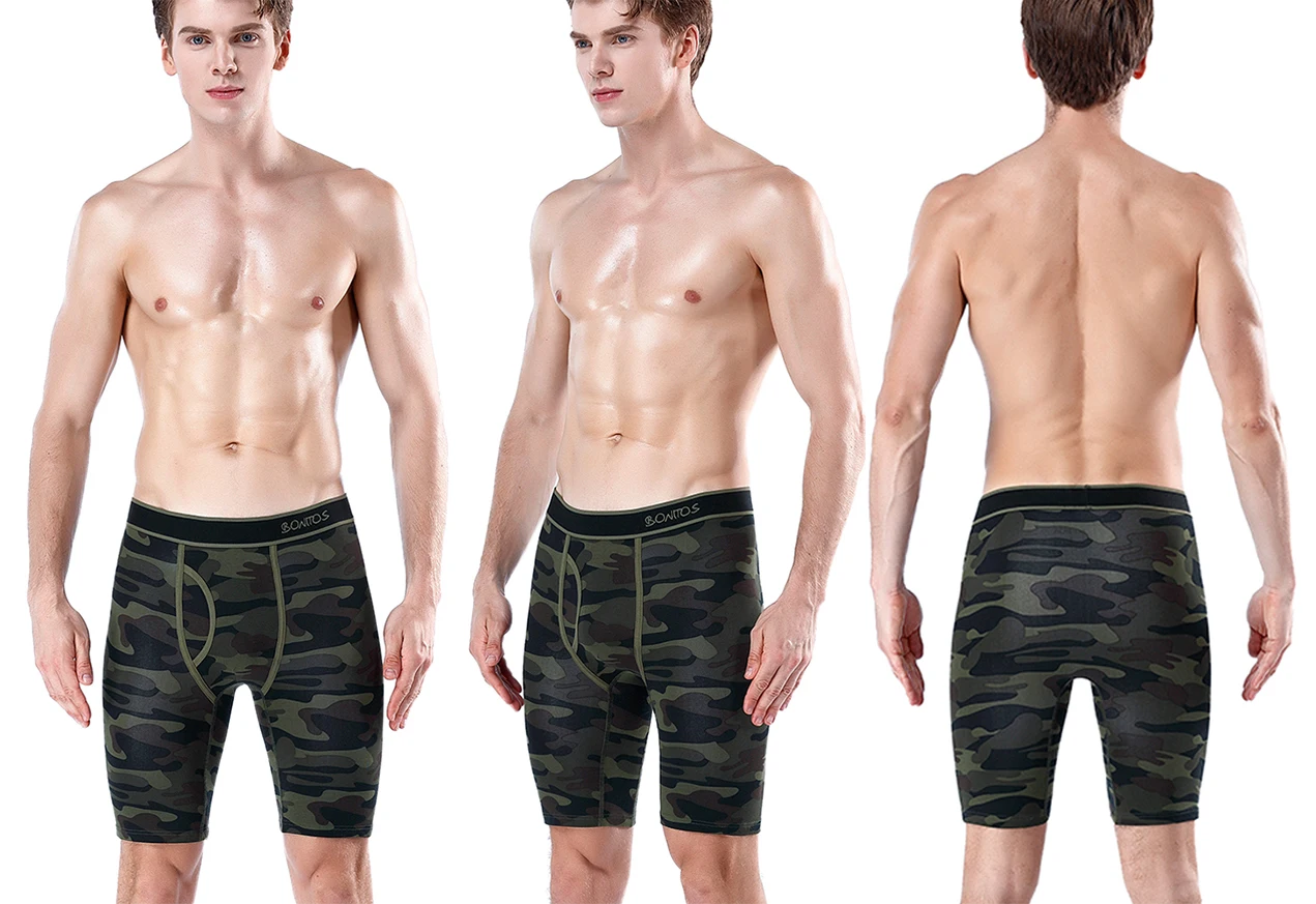 5Pcs Set Long Boxer Men Underwear Shorts Camouflage Print Men's Panties BONITOS Mens Underpants Fly Front Opening Boxer Briefs