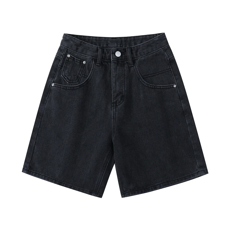 2025 Summer Women's High Waist Denim Shorts Casual Loose Ladies Plus Size Streetwear Fashion Button Wide Leg Short Jeans Female