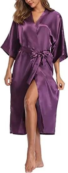 Plus Size S-XXXL Rayon Bathrobe Womens Kimono Satin Long Robe Sexy Lingerie Classic Nightgown Sleepwear with Belt