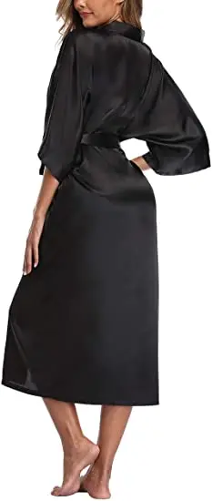 Plus Size S-XXXL Rayon Bathrobe Womens Kimono Satin Long Robe Sexy Lingerie Classic Nightgown Sleepwear with Belt
