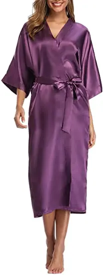 Plus Size S-XXXL Rayon Bathrobe Womens Kimono Satin Long Robe Sexy Lingerie Classic Nightgown Sleepwear with Belt